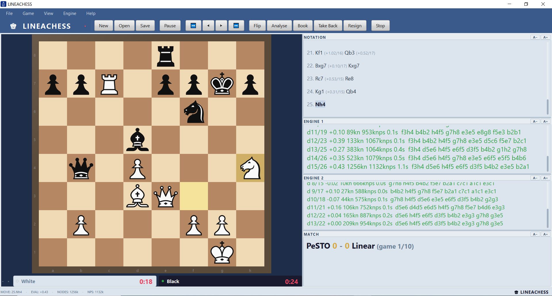 LineaChess board themes, notation, and match results